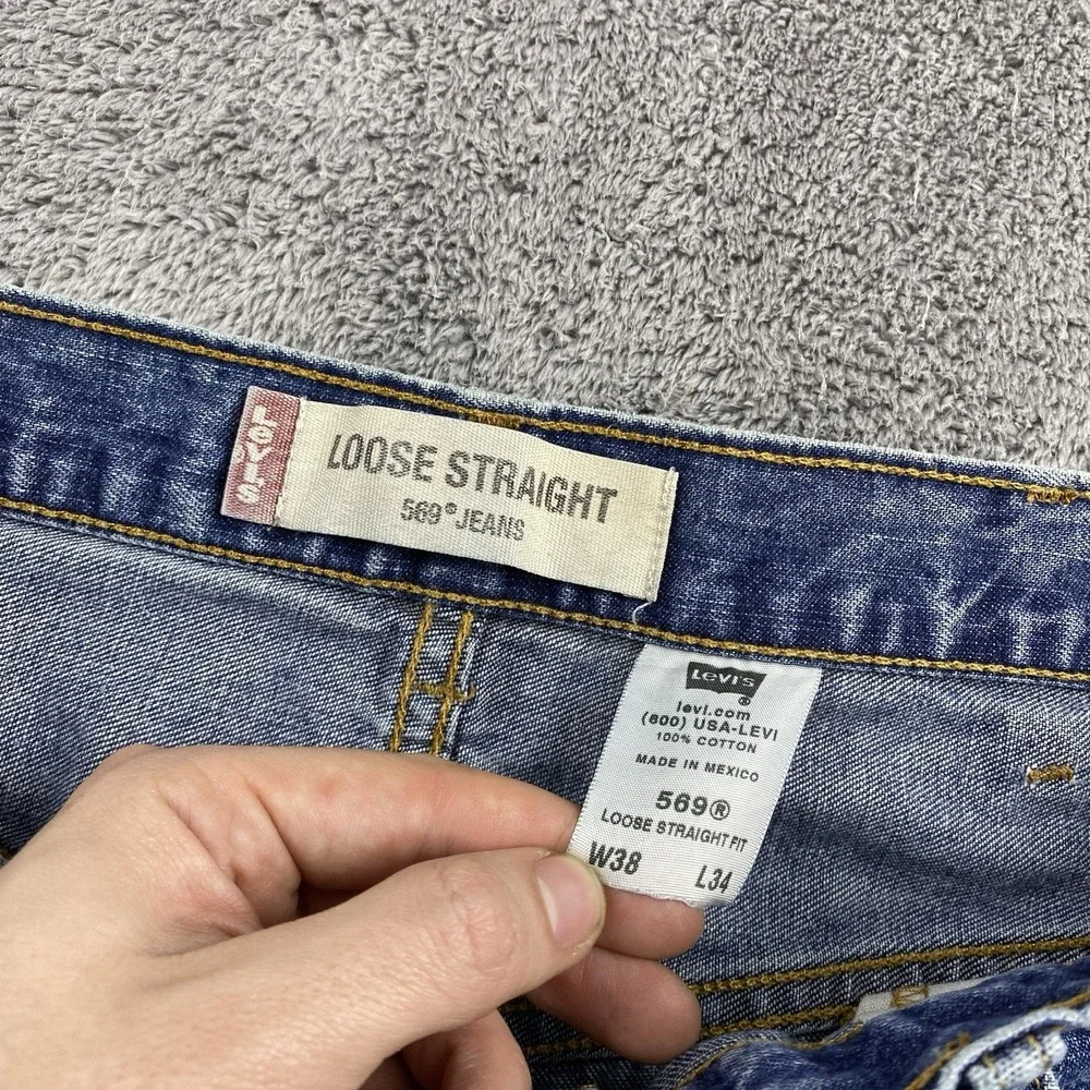 Levis 569 Loose Straight Jeans Mens 38x34 Blue Medium‎ Wash Mid Rise VTG